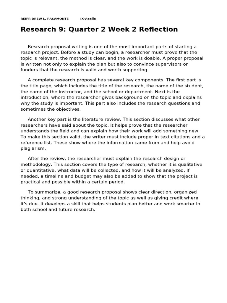 Research 9 Reflection Quarter 1 Week 1 | PDF