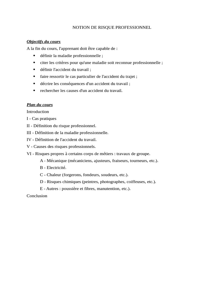Notion de Risques Professionnels | PDF | Hygiène