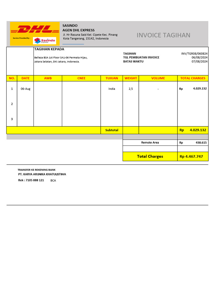 Invoice dan Airwaybill DHL Express | PDF
