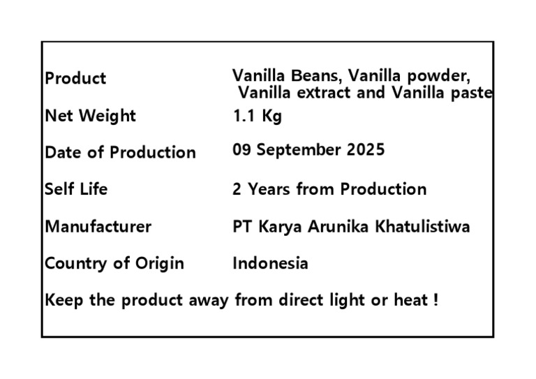 Vanilla Product Eng Label BH | PDF