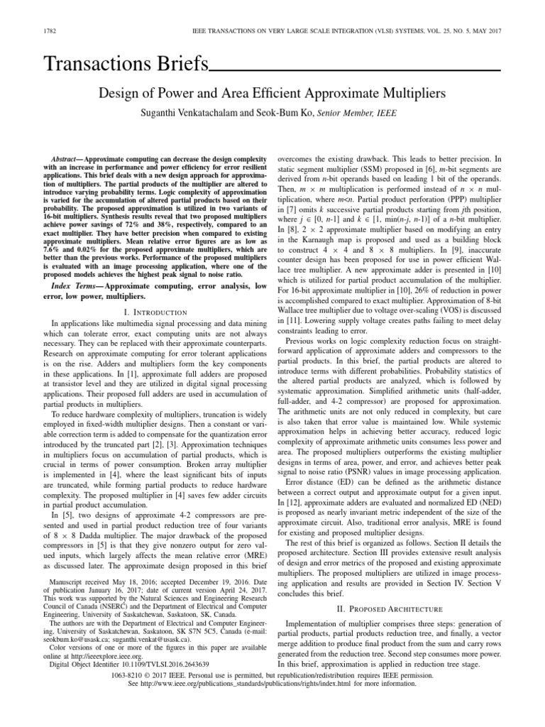 Design of Power and Area Efficient Approximate Multipliers | PDF ...