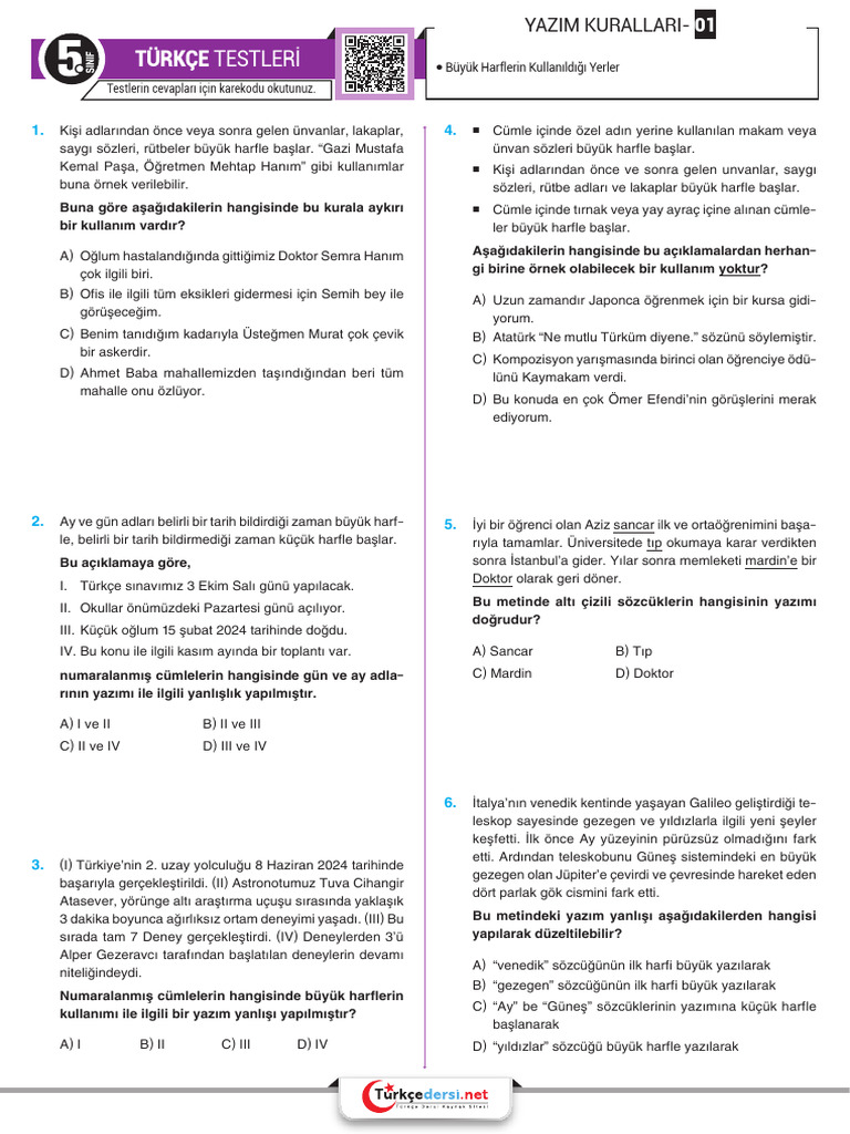 Türkçe: Testleri | PDF