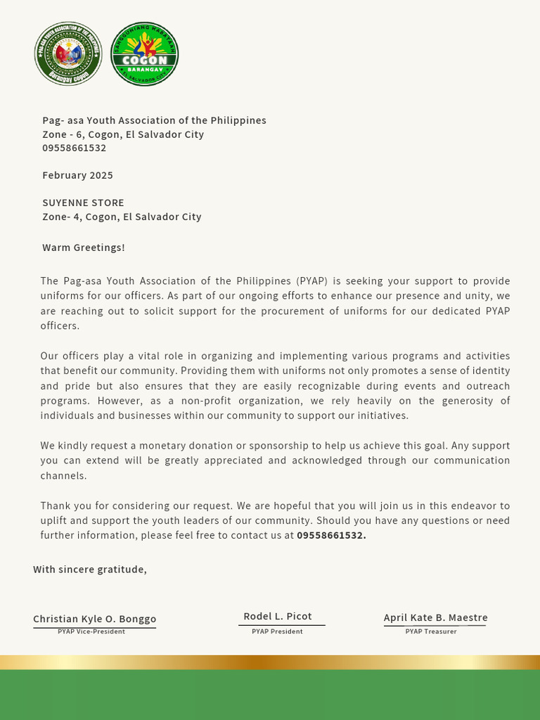 Support PYAP Officers' Uniforms | PDF | Gratitude | Community