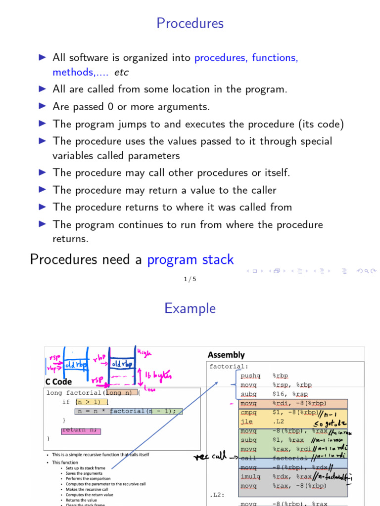 Understanding Program Procedures and Stacks | PDF