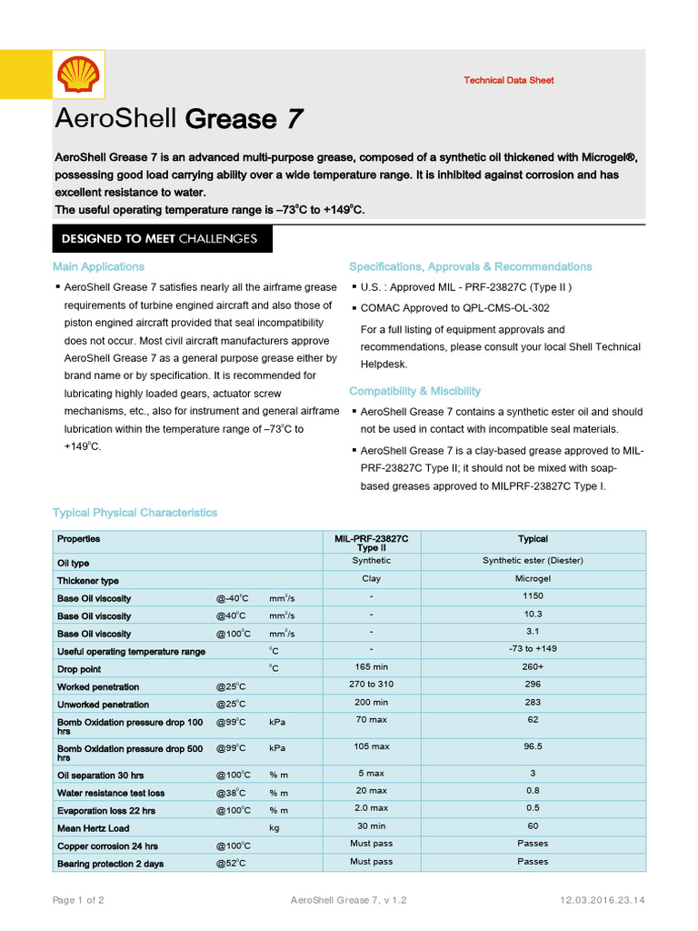 AeroShell Grease 7 Technical Data Sheet | PDF | Motor Oil | Mechanical ...