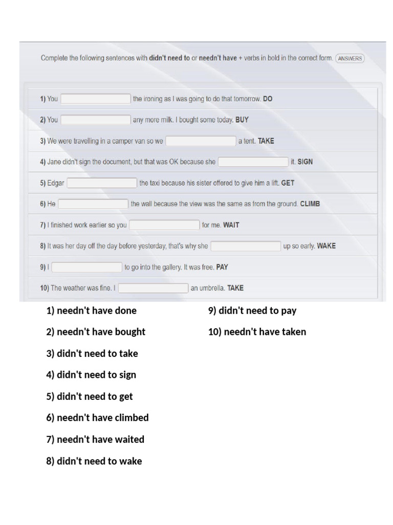 Needn't Vs Didn't Have To | PDF