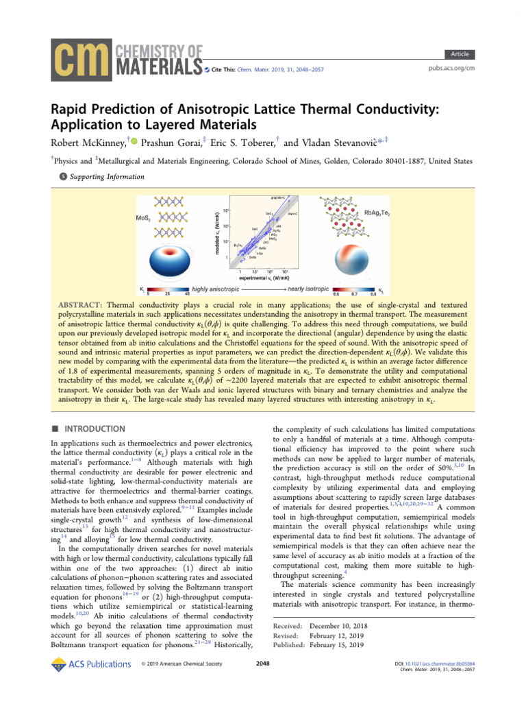 Anisotropic Thermal Conductivity in Layered Materials | PDF ...
