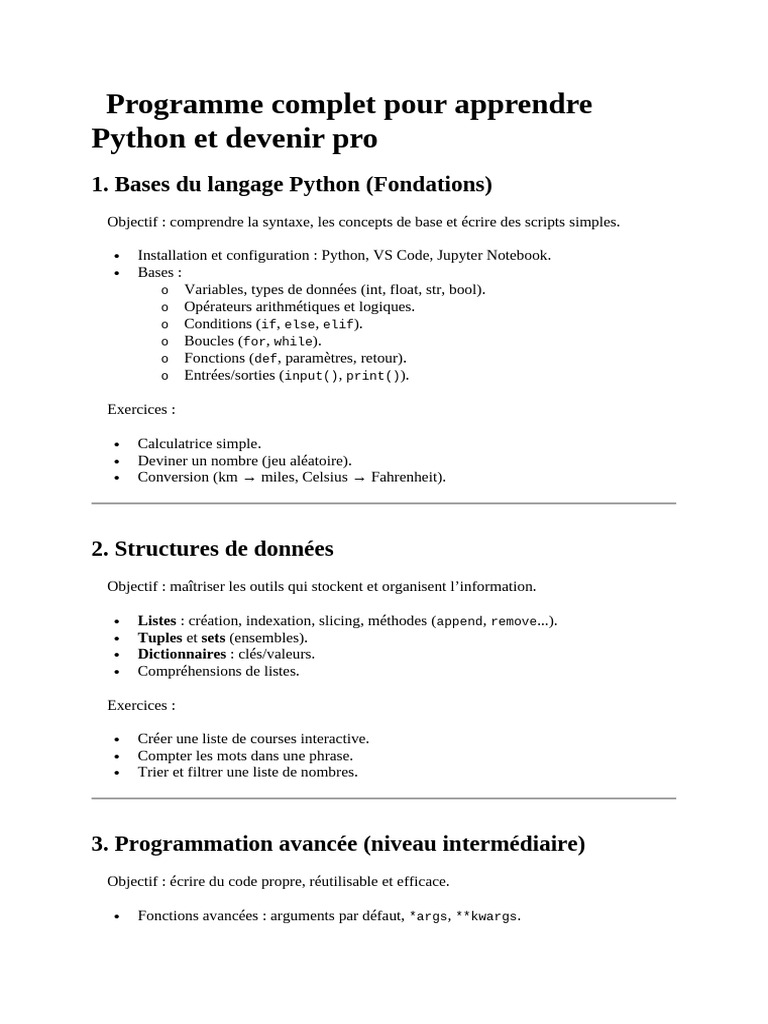 Apprendre Python : Guide Complet | PDF | Python (Langage de ...