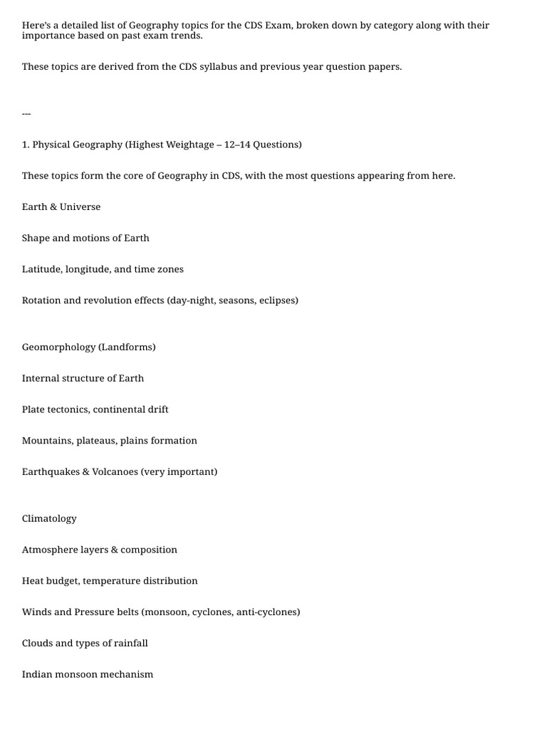 Geography Topics and No. of Q | PDF | Earth | Climate