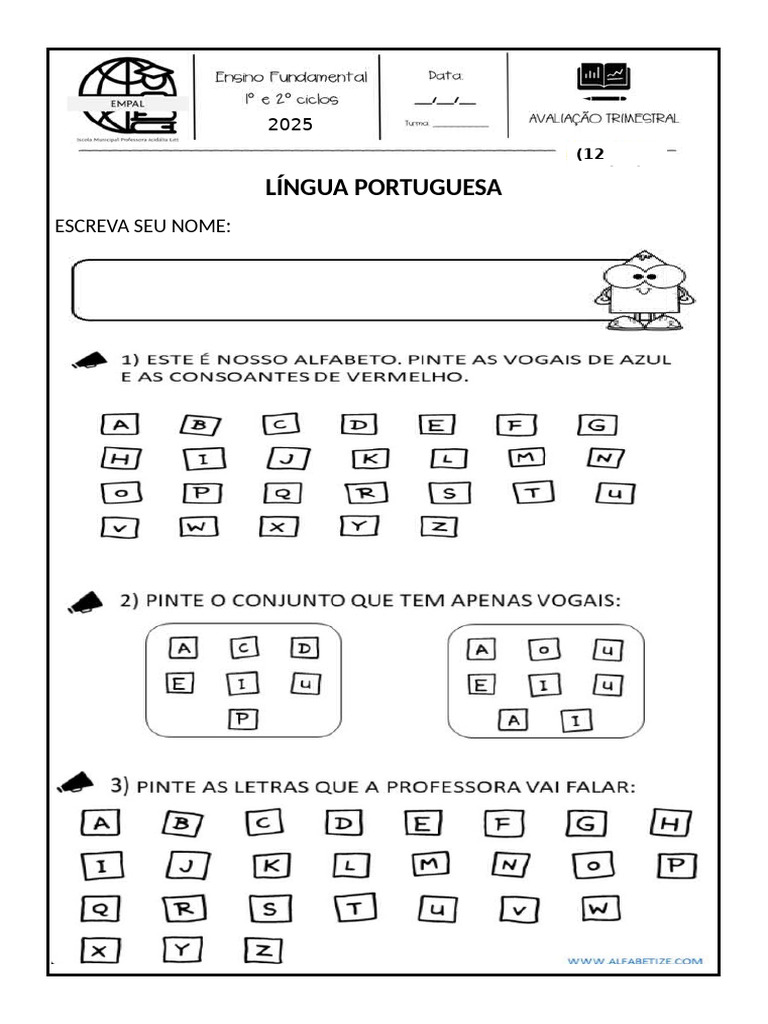 Avaliação Trimestral Portugues 2º Trimestre 1º Ano 2025 Setembro | PDF