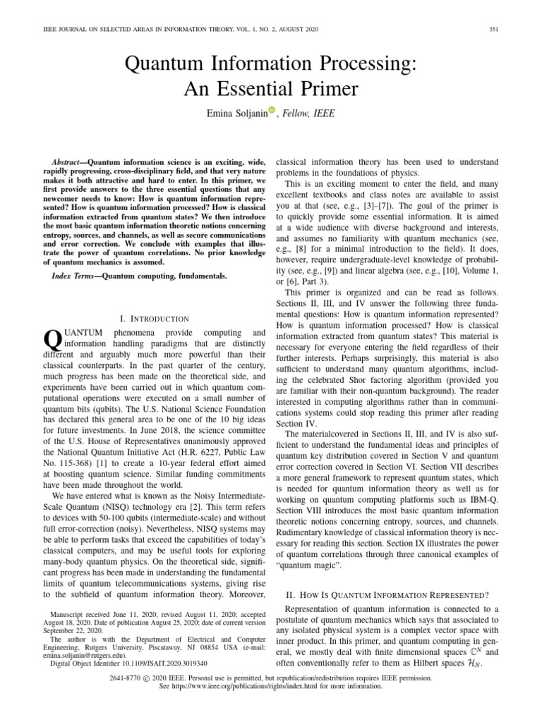 Quantum Information Processing Primer | PDF | Quantum Computing ...