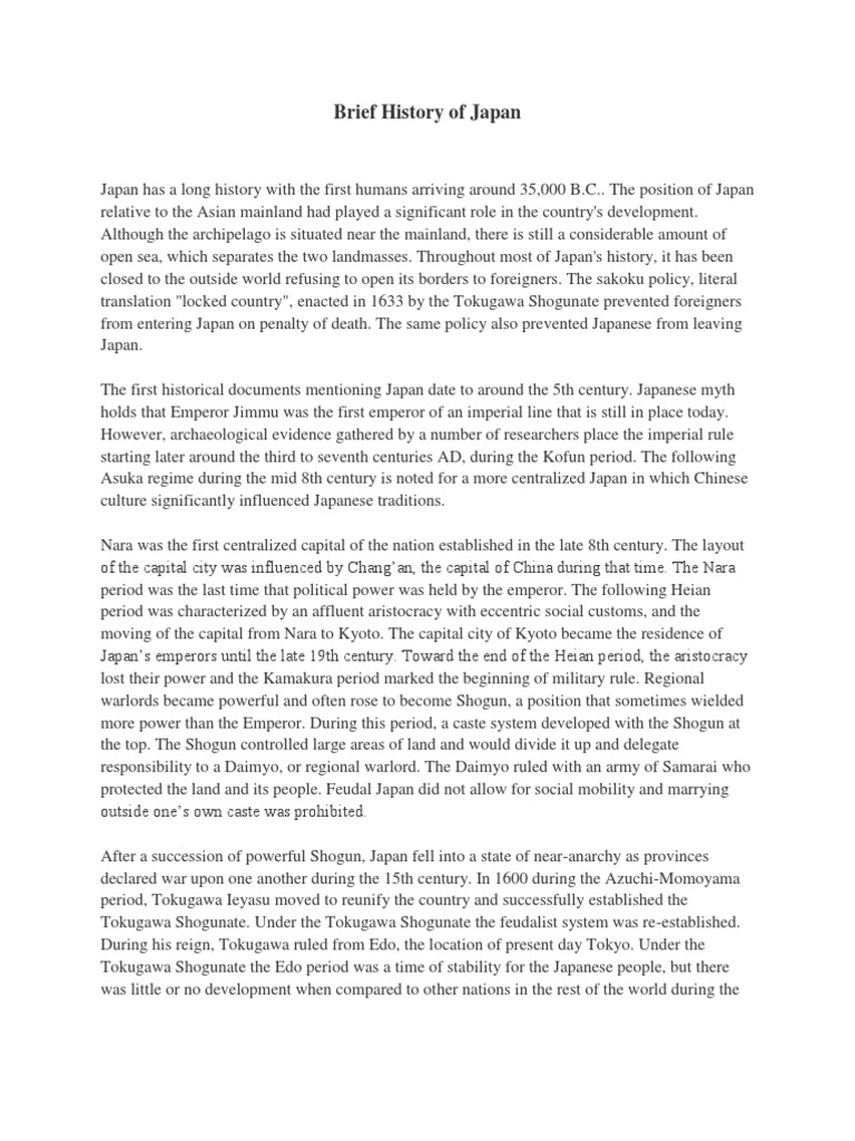 Brief History of Japan PDF Empire Of Japan Japan