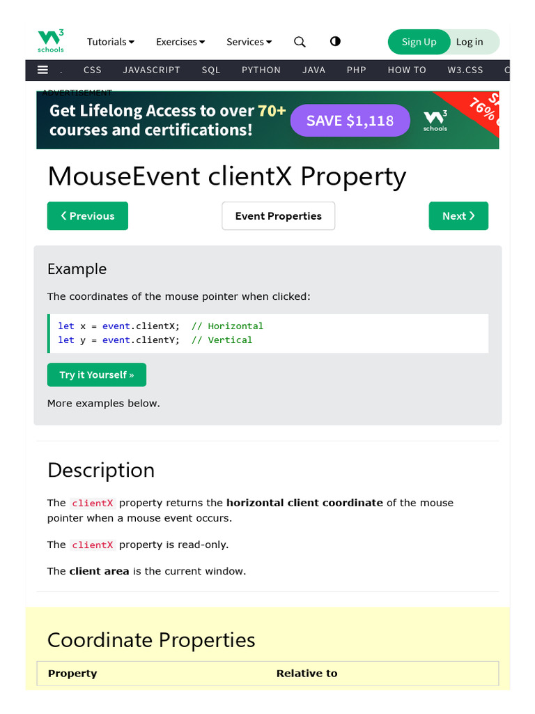Understanding MouseEvent clientX Property | PDF | Document Object Model ...