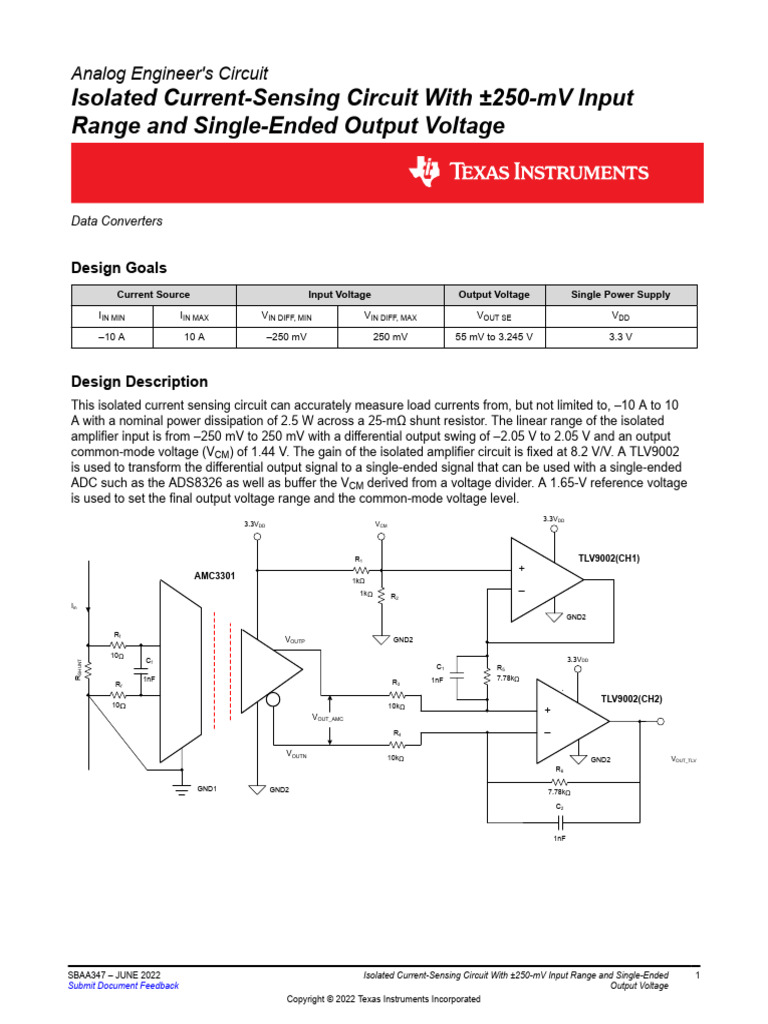 Isolated Current-Sensing Circuit Design | PDF | Amplifier | Resistor