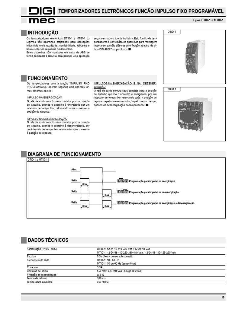 Temporizadores Eletrônicos DTID-1 e MTID-1 | PDF | Relé | Cronômetro