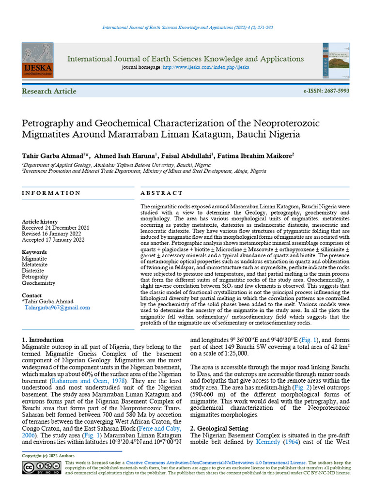 Petrography and Geochemical Characterization of The Neoproterozoic ...