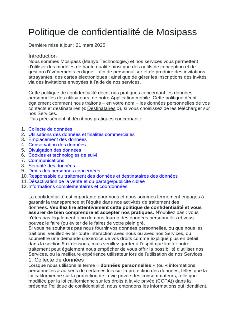 Politique de confidentialité Mosipass | PDF | Cookie (informatique ...
