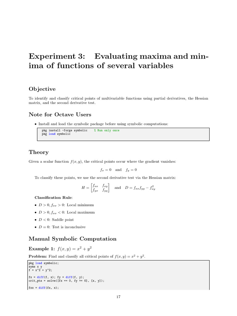Classifying Critical Points in Multivariable Functions | PDF ...