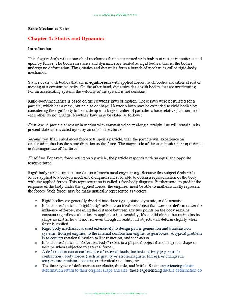 Basic Mechanics Overview at Moi University | PDF | Force | Mechanics