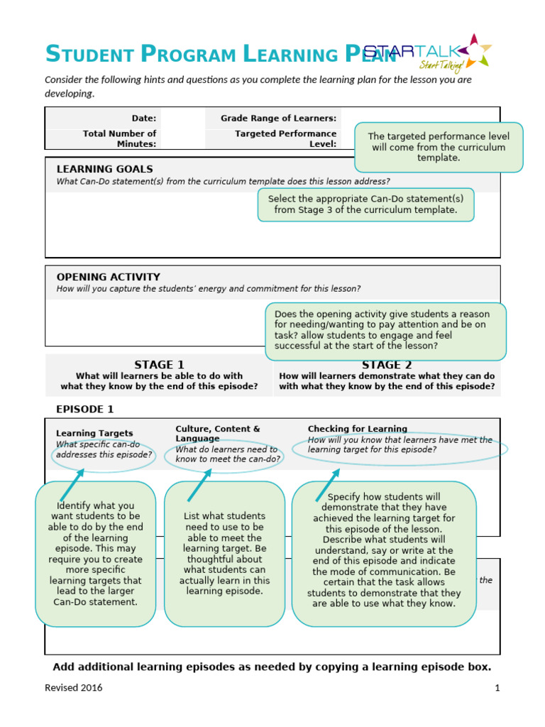 Student Learning Plan Template | PDF | Learning | Curriculum