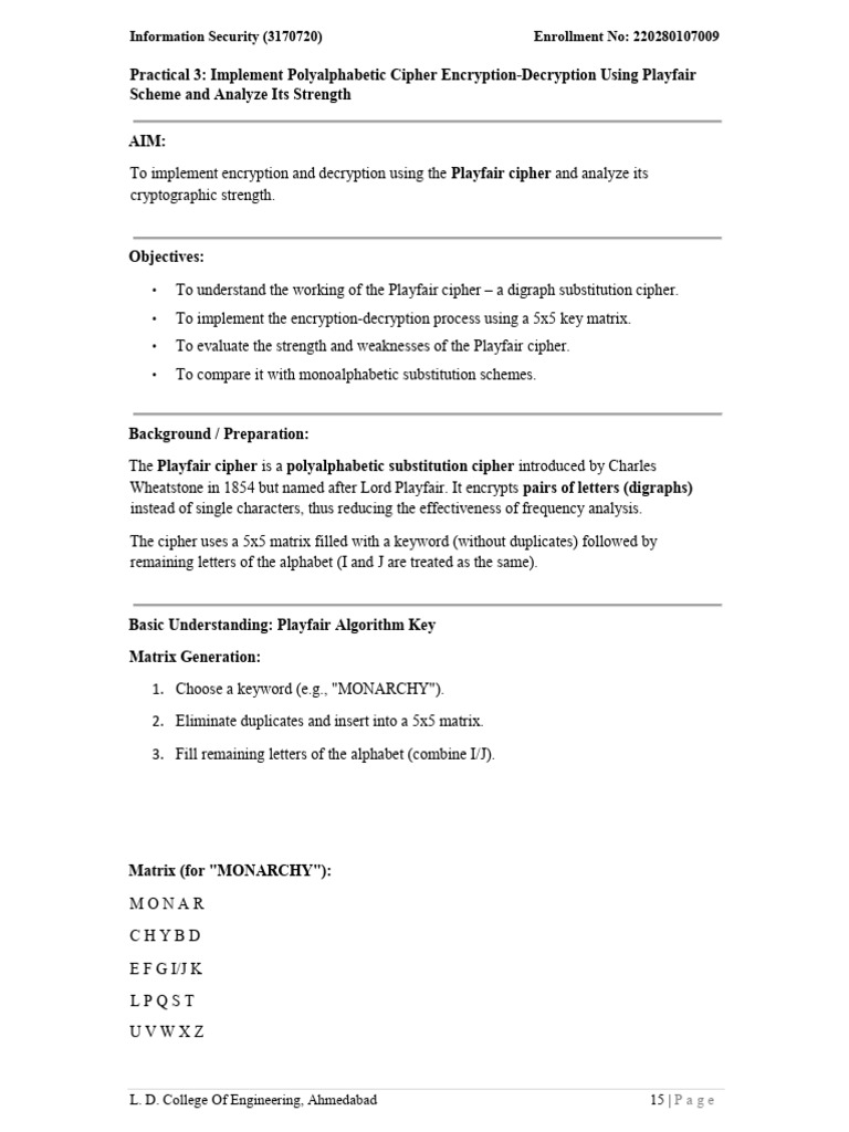 Playfair Cipher Encryption Guide | PDF | Encryption | Computing