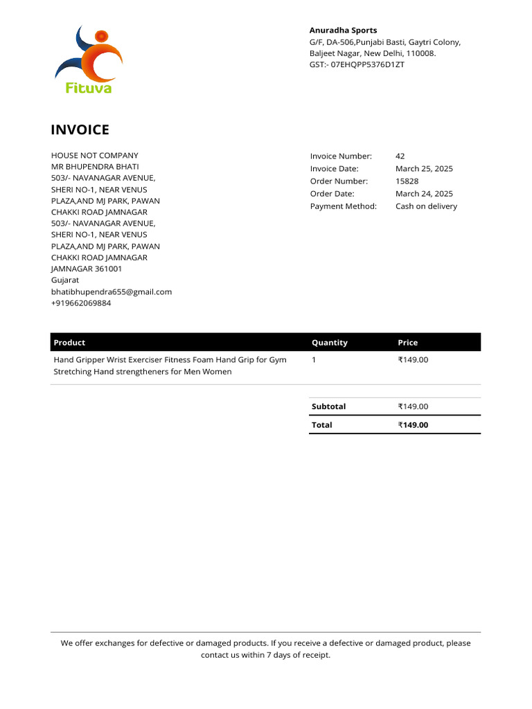 Invoice for Hand Gripper Purchase | PDF