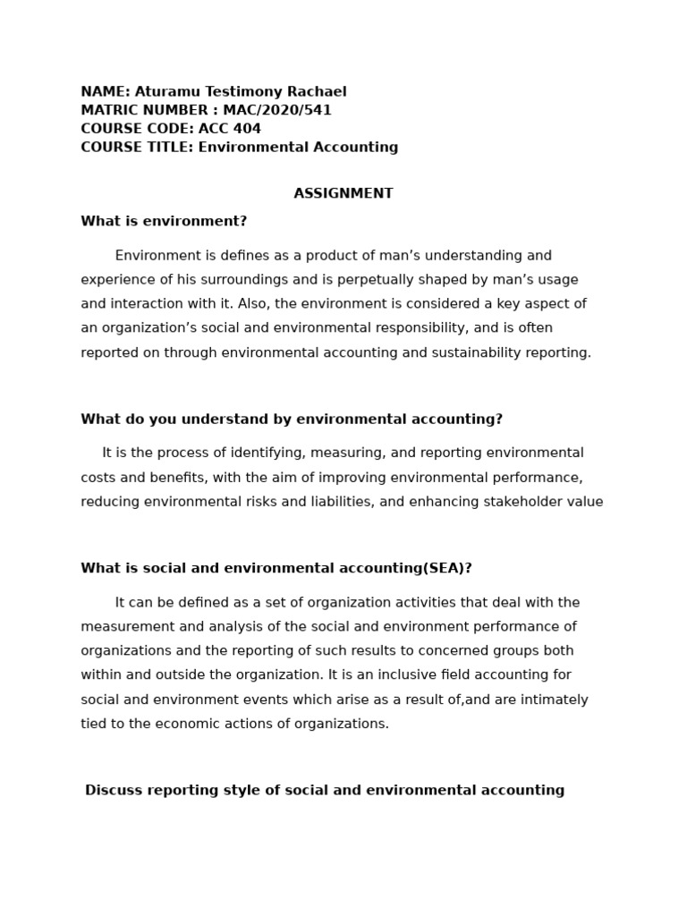 Environmental Accounting Overview and Reporting | PDF | Sustainability ...
