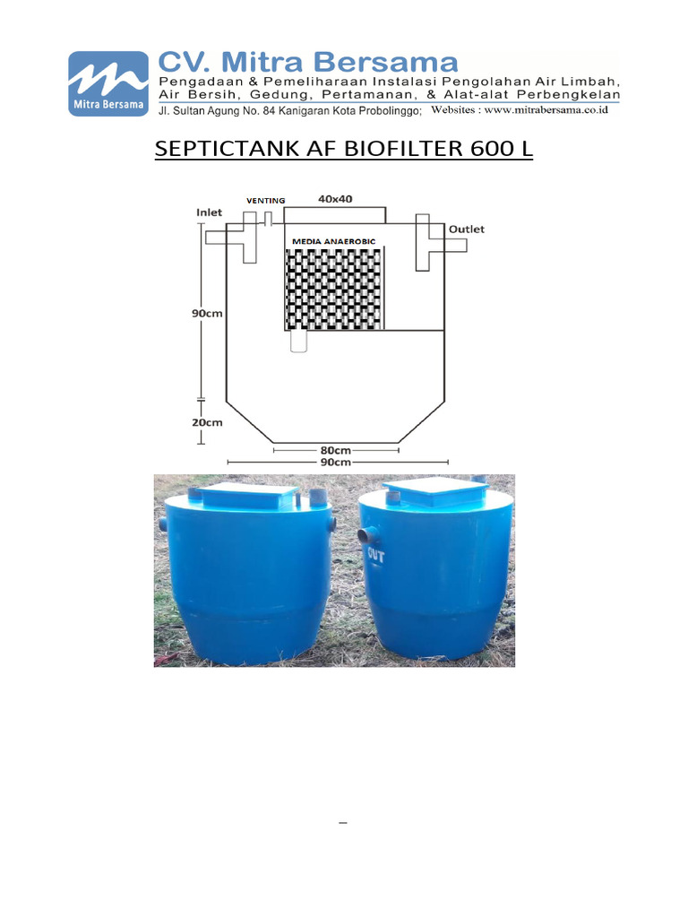 Septictank AF Biofilter 600L: Spesifikasi & Instalasi | PDF