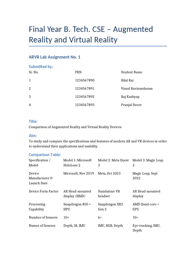 ARVR Lab Assignment 1 Bilal Rai | PDF | Virtual Reality | Augmented Reality
