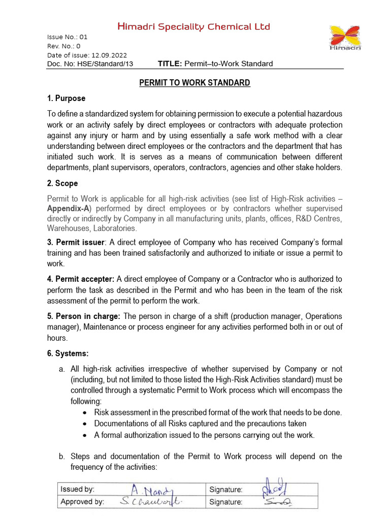 Work Permit | PDF | Safety | Occupational Safety And Health