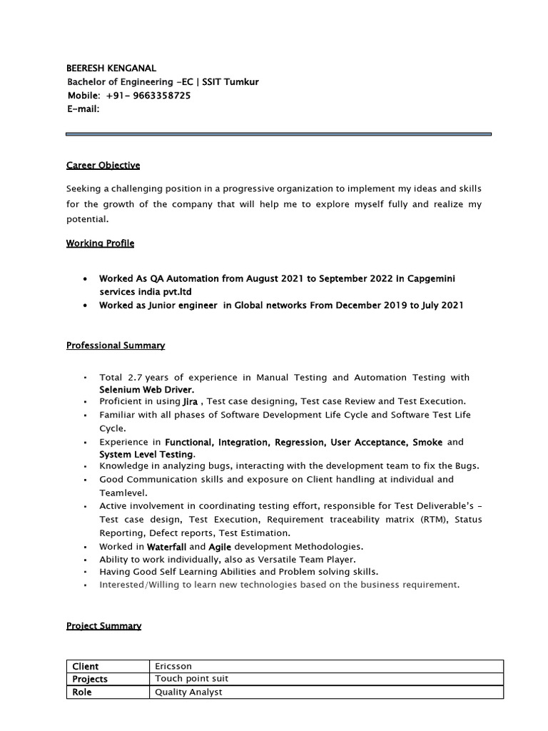 QA Automation Engineer Resume | PDF | Scrum (Software Development ...
