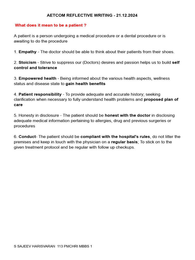 Aetcom Reflective Writing - S Sajeev Harisvaran | PDF