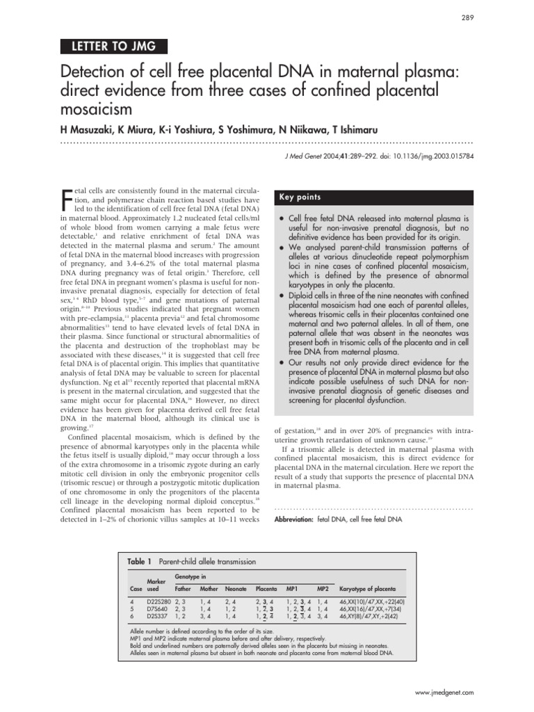 Placental DNA in Maternal Plasma Evidence | PDF | Placenta | Fetus