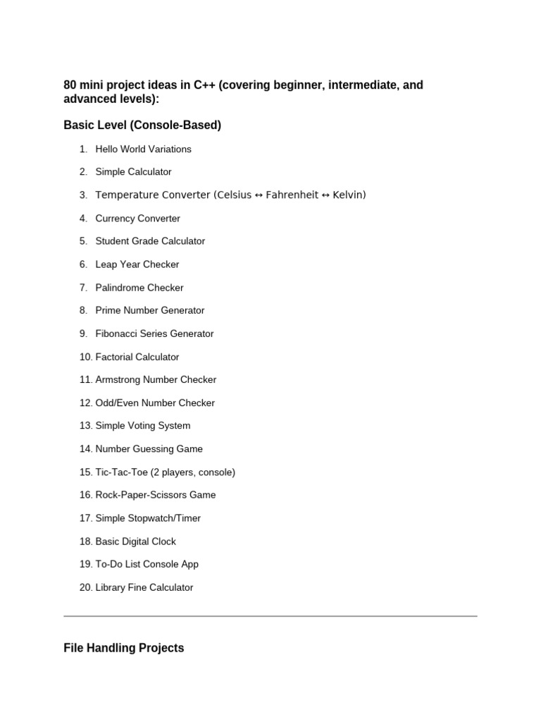 80 Mini Project Ideas in C++ | PDF | Algorithms And Data Structures ...