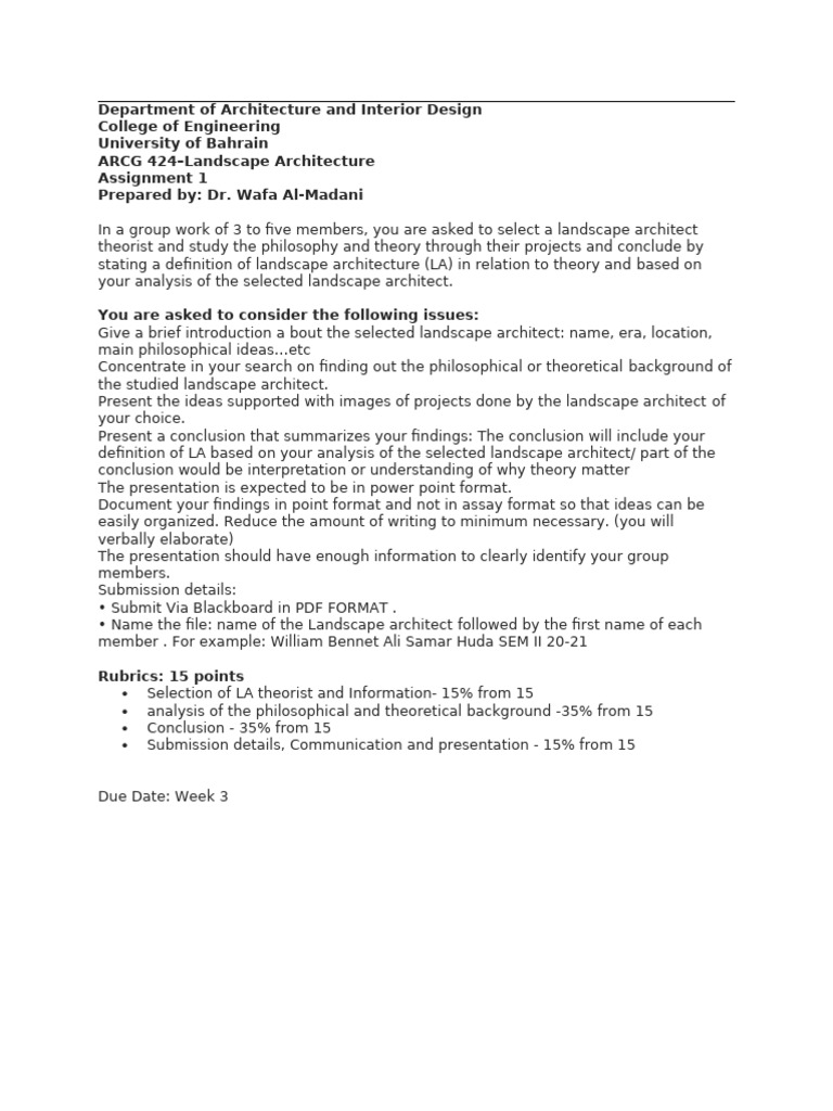 Landscape Architecture Assignment Guide | PDF