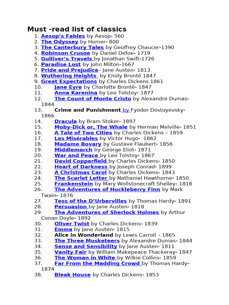Essential Classics Reading List | PDF | Charles Dickens | Novels