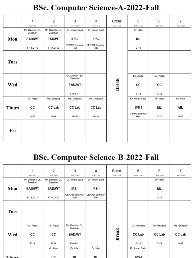 BSc Computer Science & Software Engineering Timetable | PDF