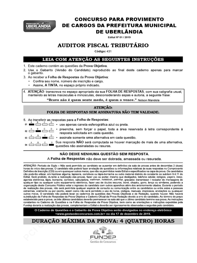 Concurso Auditor Fiscal Uberlândia 2019 | PDF
