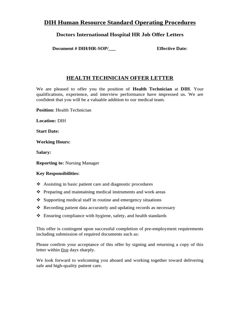 Health Technician Job Offer Letter | PDF