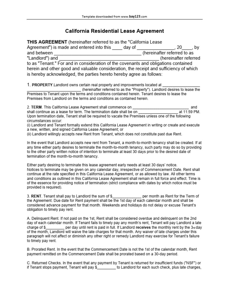 California Residential Lease Agreement | PDF | Lease | Leasehold Estate
