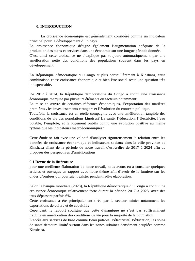 Croissance économique et conditions de vie à Kinshasa | PDF ...