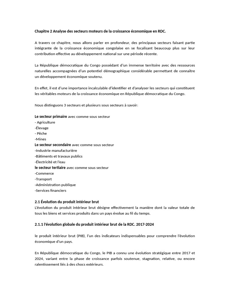 Secteurs clés de la croissance économique en RDC | PDF | Pétrole ...