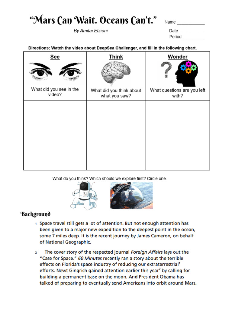 "Mars Can Wait. Oceans Can't." See Think Wonder PDF