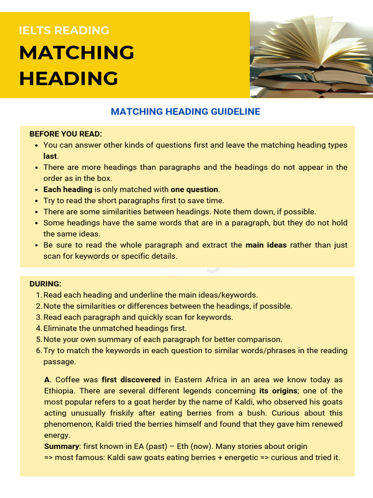 IELTS Reading: Matching Headings Guide | PDF | Coffee