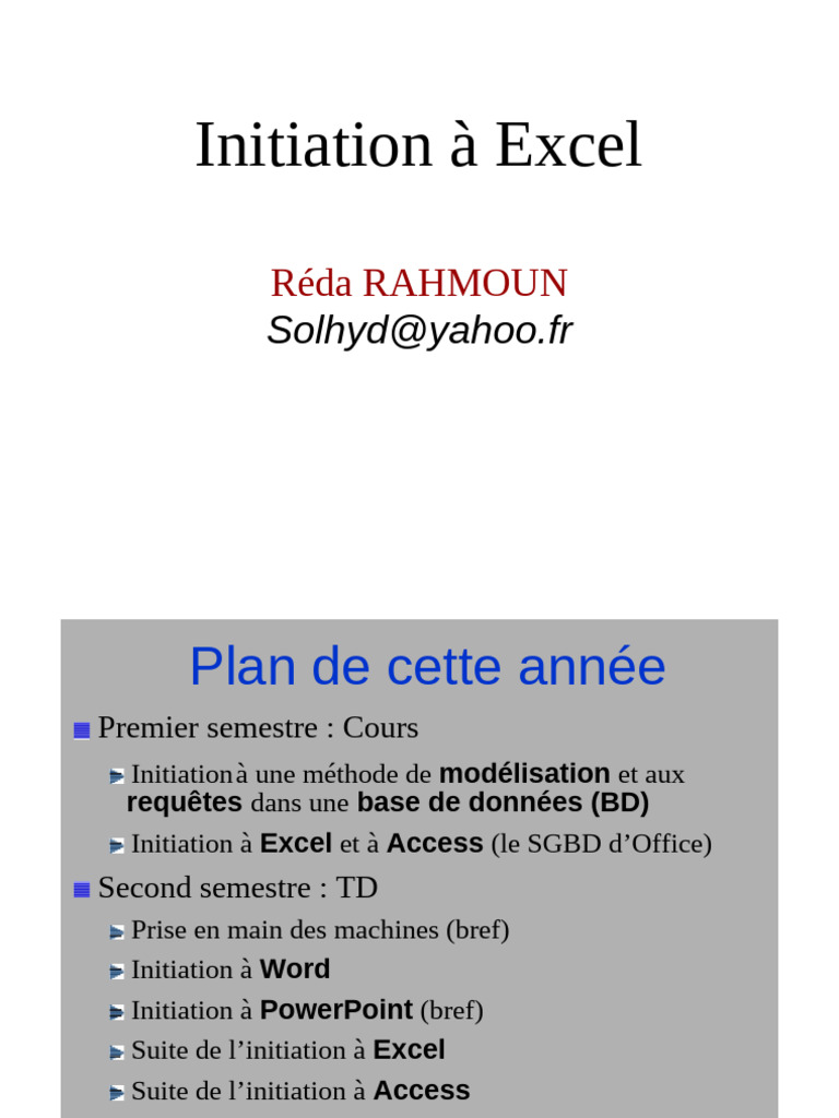 Guide d'Initiation à Excel et Access | PDF | Microsoft Excel | Feuille ...