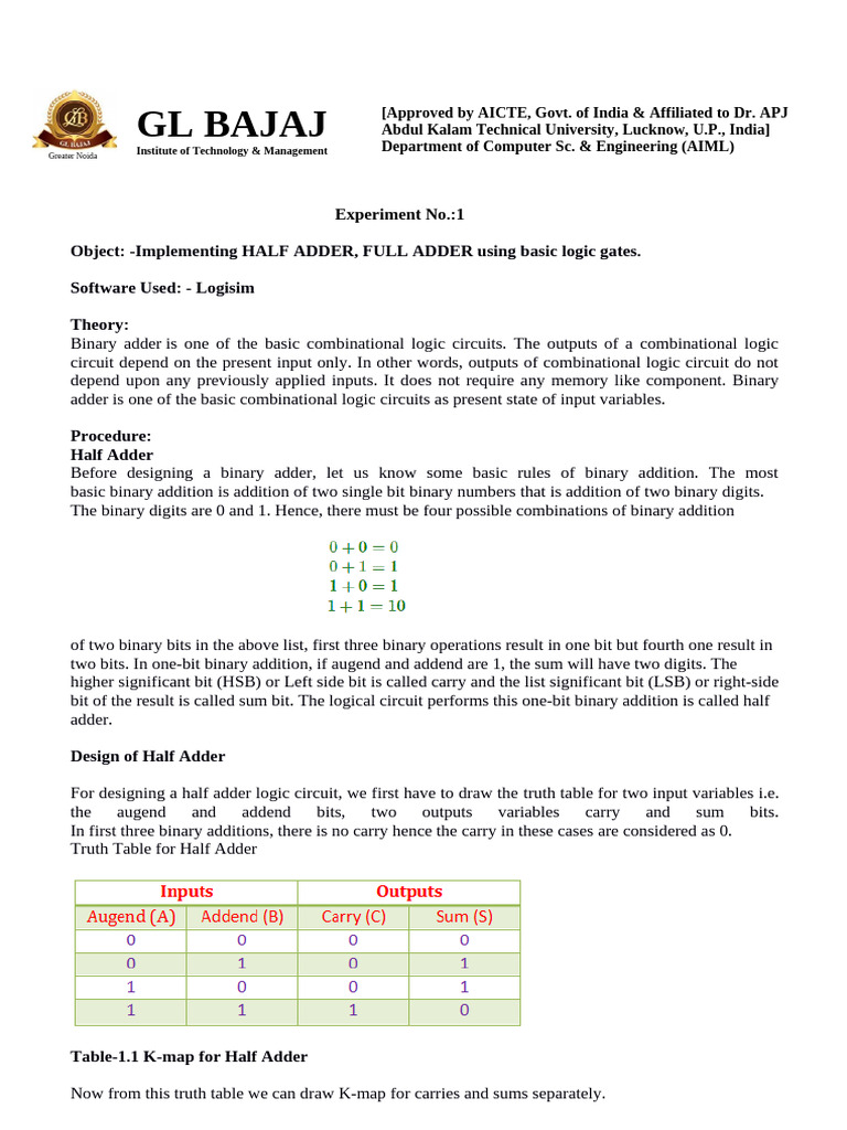 Half and Full Adder Implementation Guide | PDF | Theoretical Computer ...