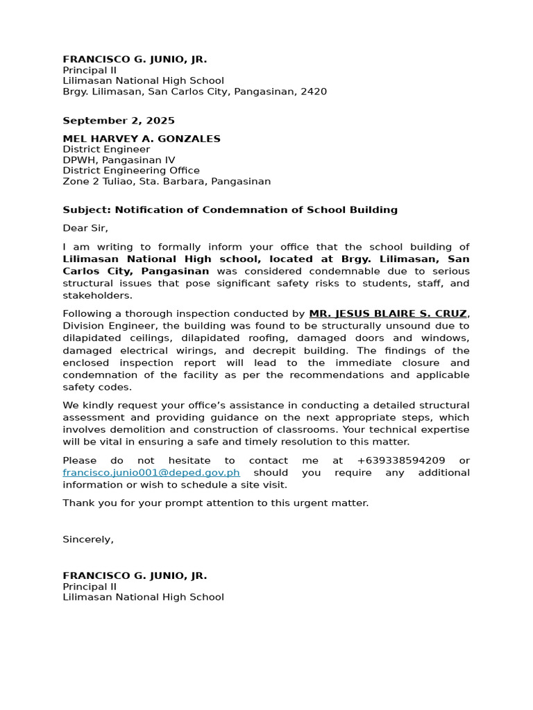 Condemnation of The School Building | PDF