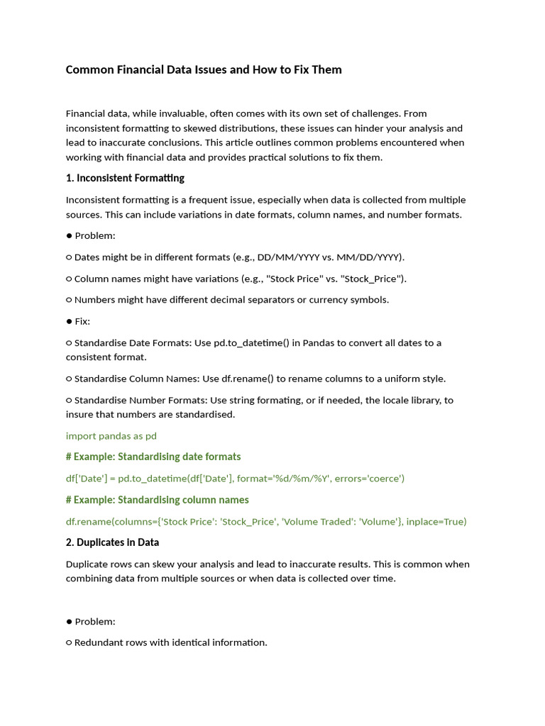 Fixing Common Financial Data Issues | PDF | Data | Time Series