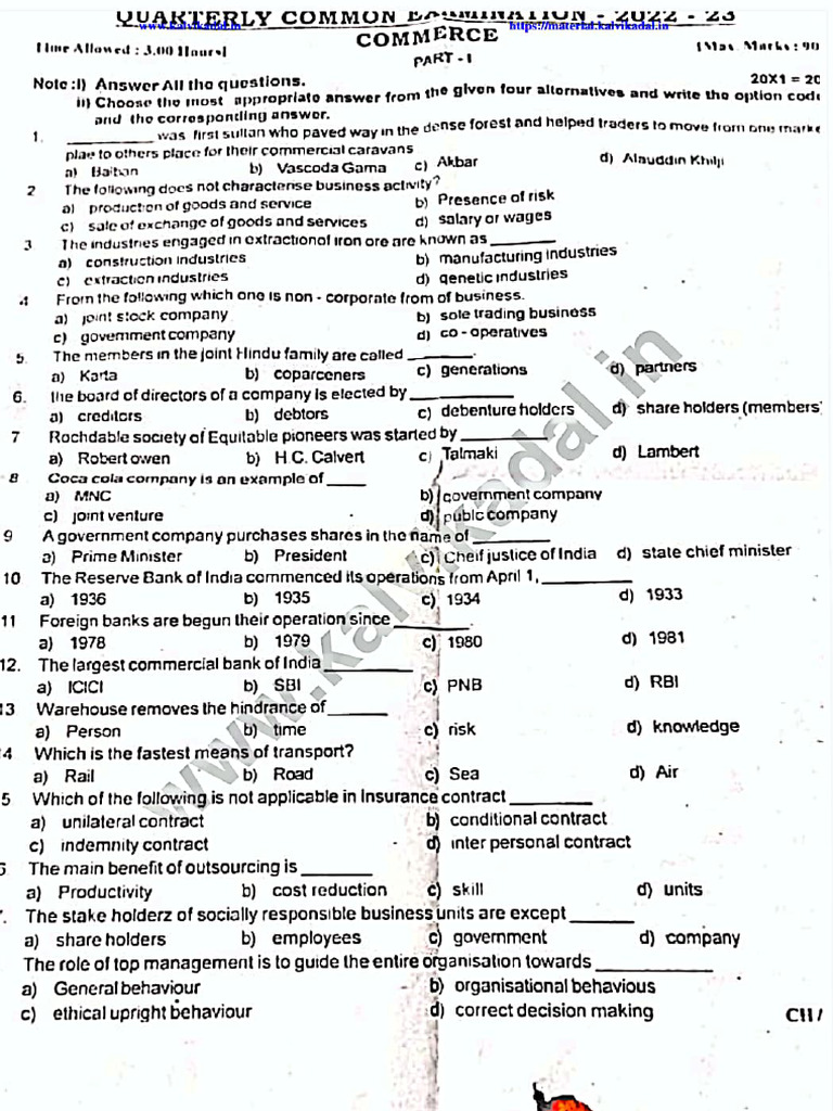 11 Commerce Quarterly Exam Revision | PDF