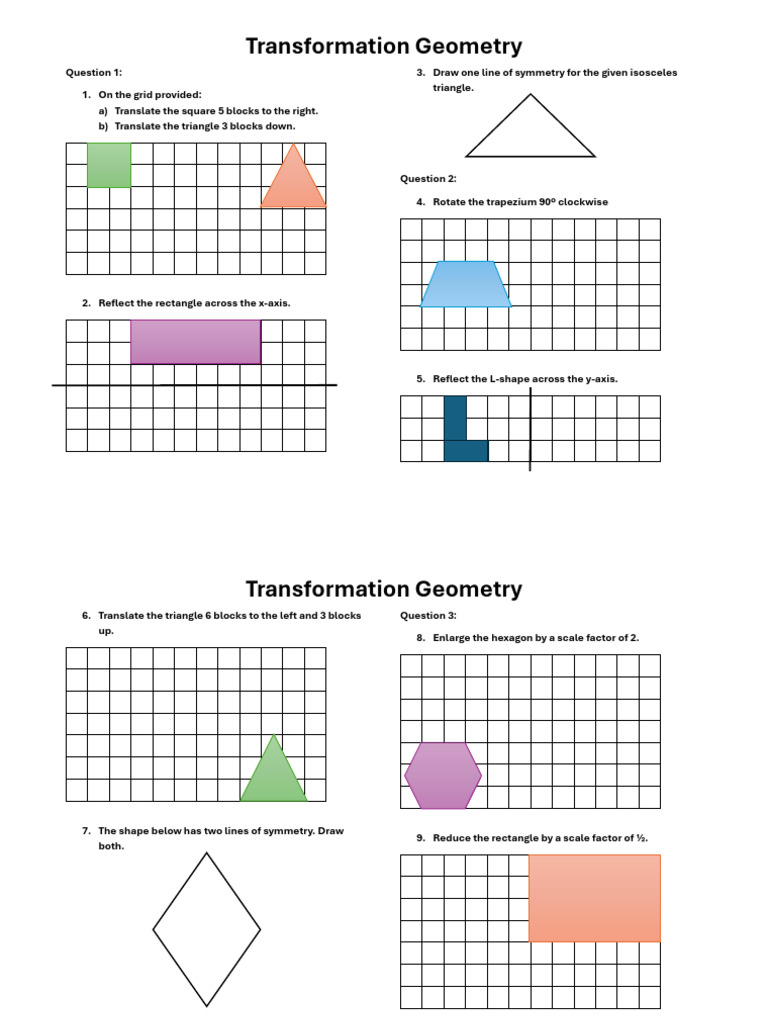 Transformation Geometry Exercises | PDF